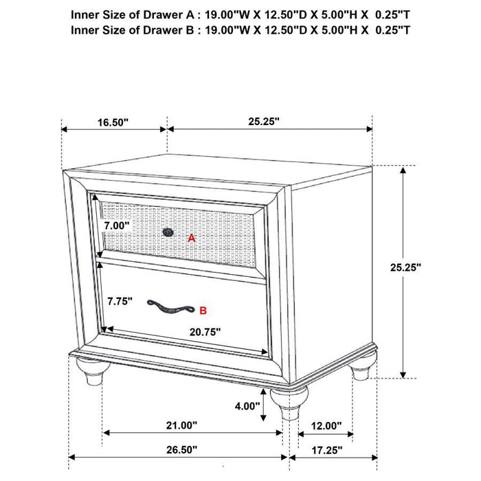 Barzini - 2-drawer Nightstand Bedding & Furniture Discounters