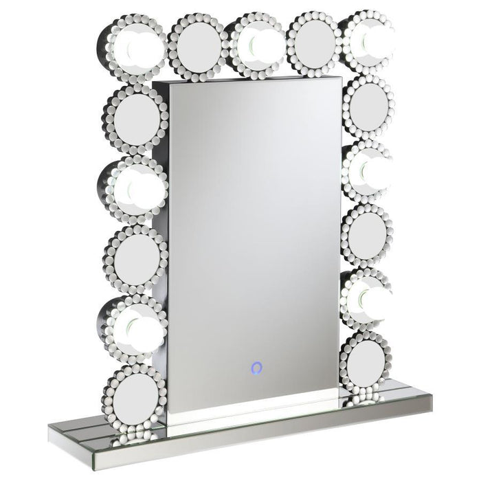 Aghes - Espelho realçado com 7 luzes LED - Prata pérola