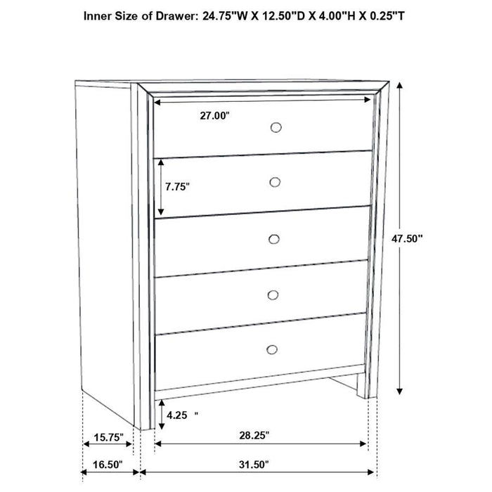 Serenity - Five-drawer Chest Bedding & Furniture Discounters