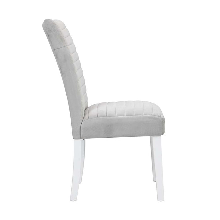 Elizaveta - Side Chair (Set of 2) - Gray Velvet, Faux Crystal Diamonds &White High Gloss Finish