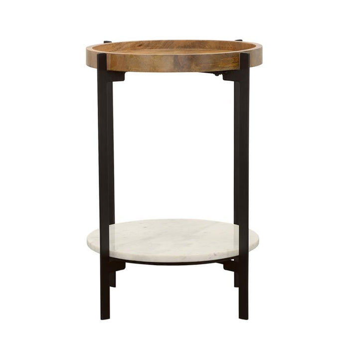 Adhvik - Round Side Table With Marble Shelf - Natural And Black