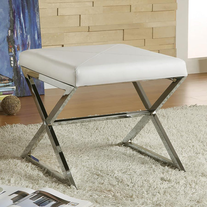 Rita - X-Cross Square Ottoman - White And Chrome