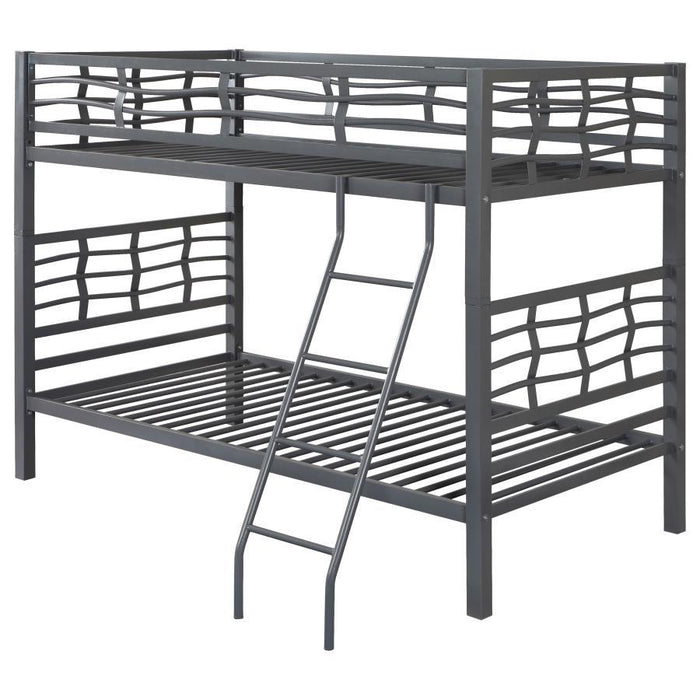 Fairfax - Twin Over Twin Bunk Bed With Ladder - Light Gunmetal