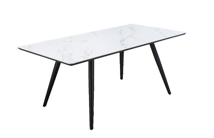 Caspian - Mesa de comedor - Mármol sintético estampado en blanco y acabado negro