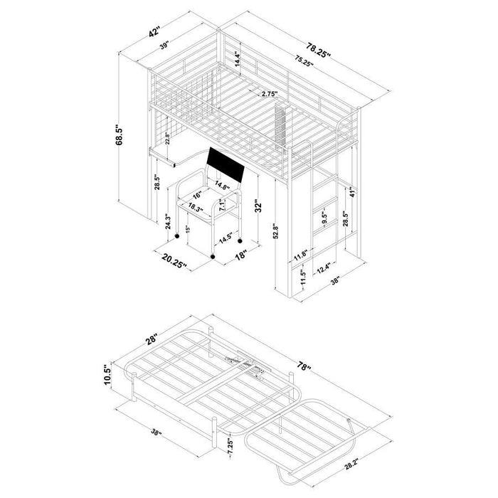 Cama Loft Jenner - Twin Futon Workstation - Marrom