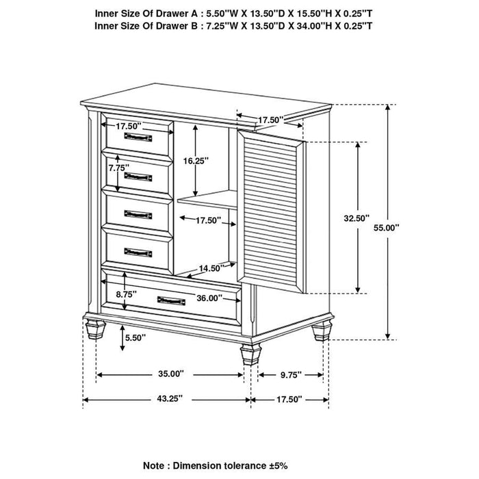 Franco - 5-drawer Gentleman’s Chest Bedding & Furniture Discounters