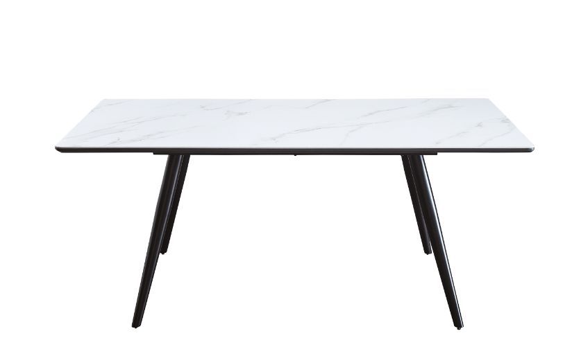 Caspian - Mesa de comedor - Mármol sintético estampado en blanco y acabado negro