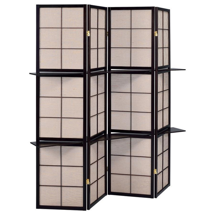 Iggy - Biombo plegable de 4 paneles con estantes extraíbles - Beige