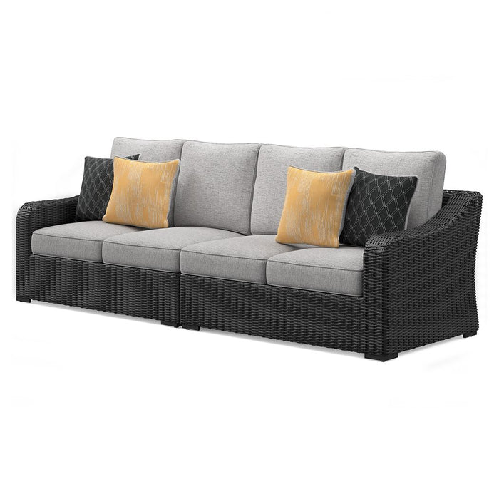 Beachcroft - Black / Light Gray - 2-Piece Outdoor Loveseat with Cushion